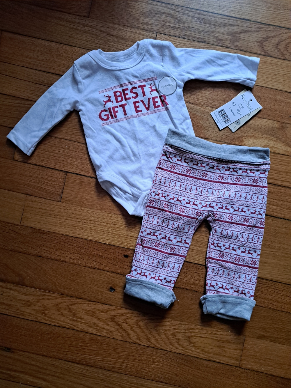 Baby Holiday Bodysuit & Fair Isle Pants Set - White & Red